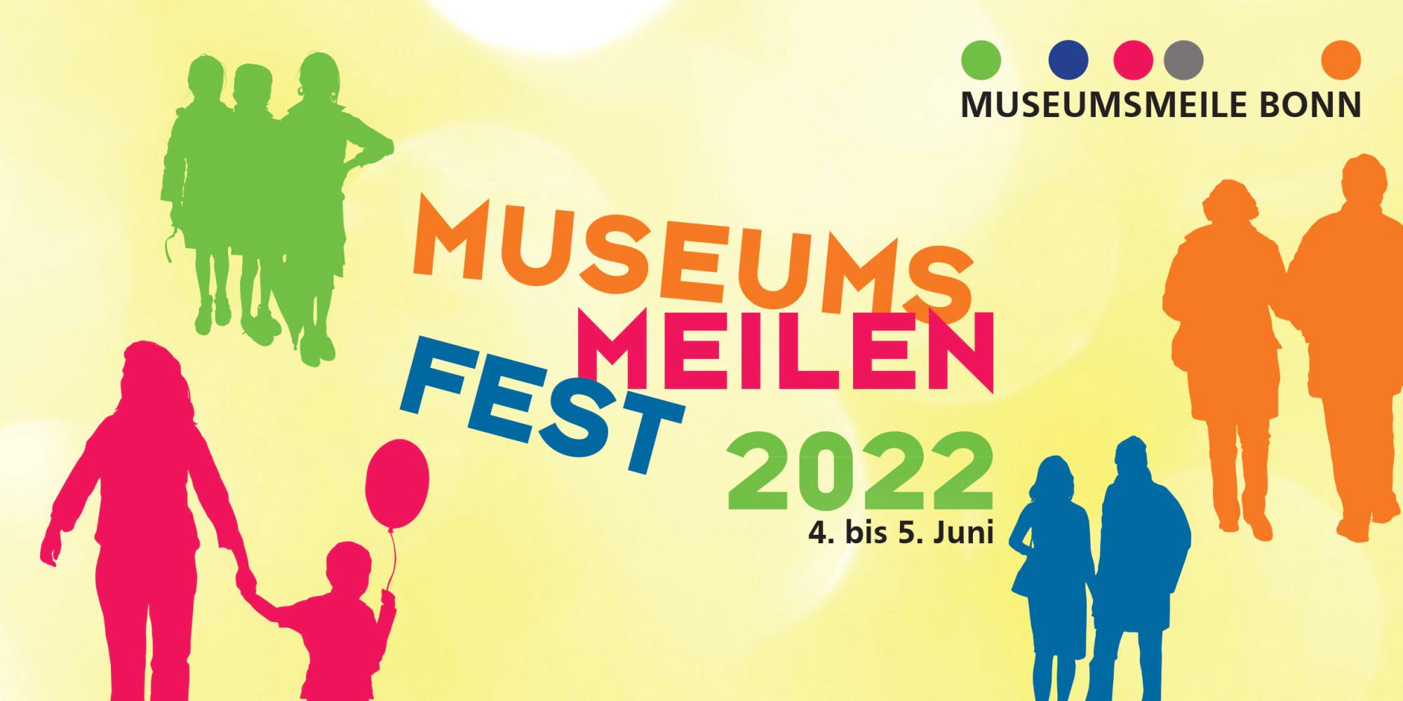 Mehrfarbiges Bild mit dem Datum des Museumsmeilenfestes und schematischen Zeichnungen von Menschen verschiedener Altersstufen.